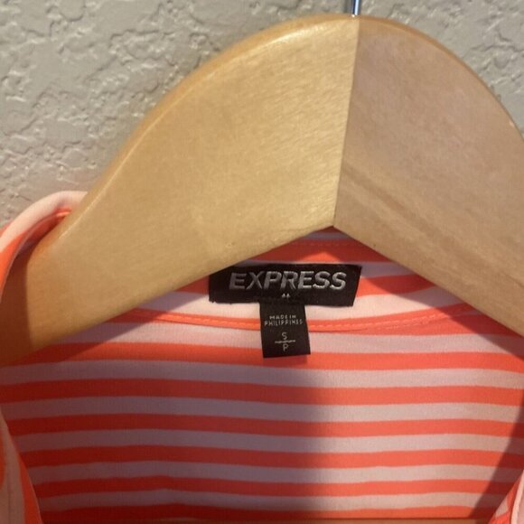 Express Shirt Women S Small Button Up Collared Sleeveless Pockets Orange Striped - Picture 5 of 10